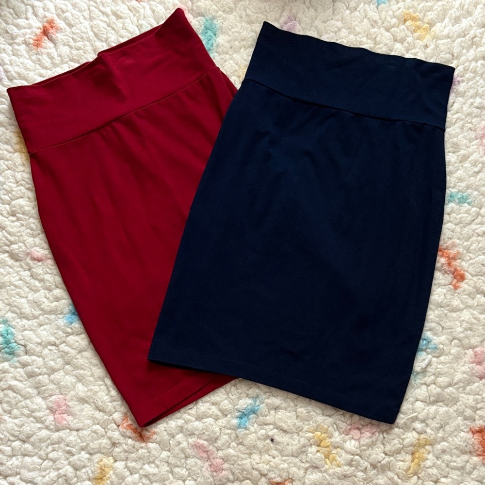 High waisted Stretch Skirt - Red and Navy Set